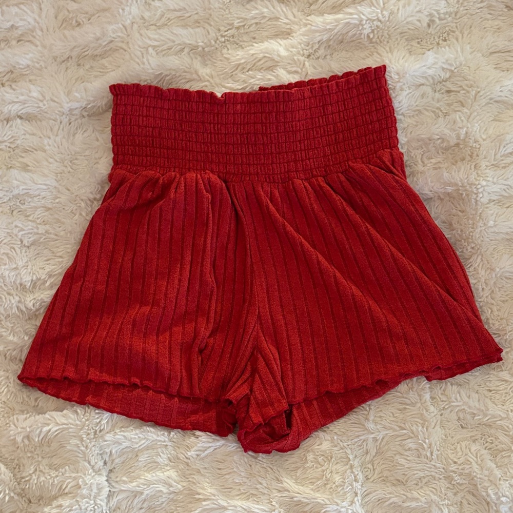 Z Supply High Waist Ribbed Red Shorts